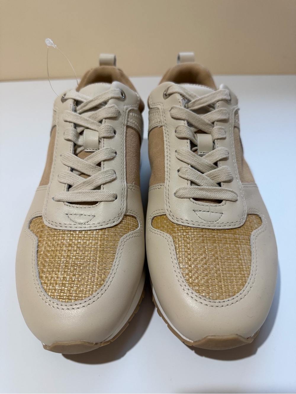 NWOB - J. McLaughlin Leather And Suede Emerson Lace Up Sneakers - Cream- Size 9